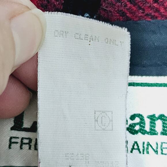 Vintage L.L. BEAN Red Buffalo Plaid Hooded Fringed Wool Coat Women's Sz LP USA - Picture 7 of 7